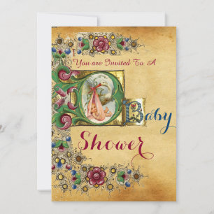 INVITATION MONOGRAMME DE PARCHEMENT FLORAL DU BABY SHOWER DE 