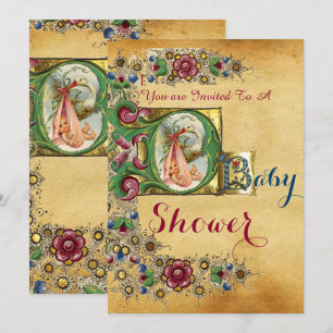 INVITATION MONOGRAMME DE PARCHEMENT FLORAL DU BABY SHOWER DE 