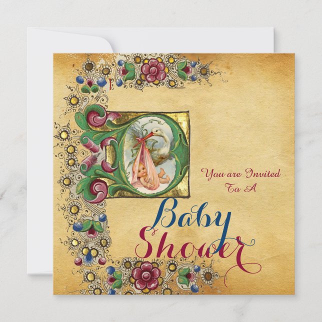 INVITATION MONOGRAMME DE PARCHEMENT FLORAL DU BABY SHOWER DE  (Devant)
