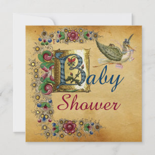 INVITATION MONOGRAMME DE PARCHEMENT FLORAL DU BABY SHOWER DE 