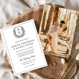 Invitation Monogramme de poitrine de feuilles officiel Mariag