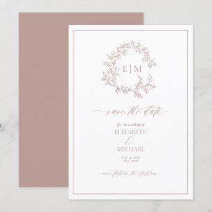 Invitation Monogramme de poitrine feuilletée Rose Dusty Enreg