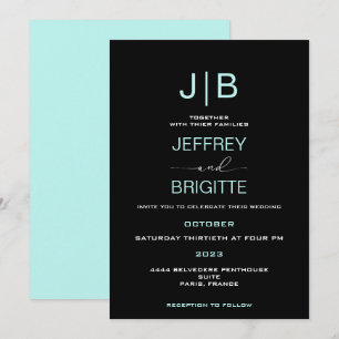 Invitation monogramme de script simple, mariage turquoise et 
