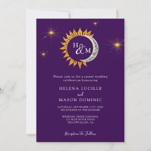 Invitation Monogramme de soleil et de lune Mariage violet