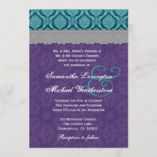 Invitation Monogramme de Teal, pourpre et gris G500E3 de