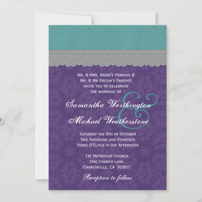 Invitation Monogramme de Teal, pourpre et gris G500E4 de (Devant)