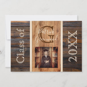 Invitation Monogramme de ton en bois rustique Graduation en b