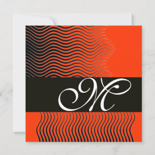 Invitation MONOGRAMME DE VAGUES ÉLÉGANTES, noir et blanc, rou