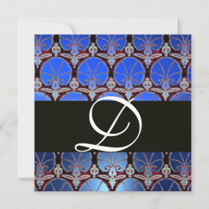 INVITATION MONOGRAMME DES CARNATIONS BLEU NOIR