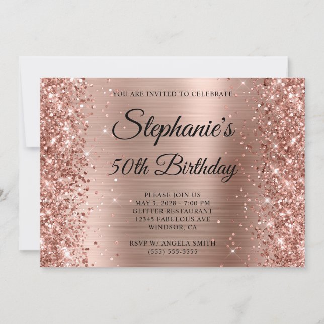 Invitation Monogramme d'huile d'or Rose Glittery 50e annivers (Devant)