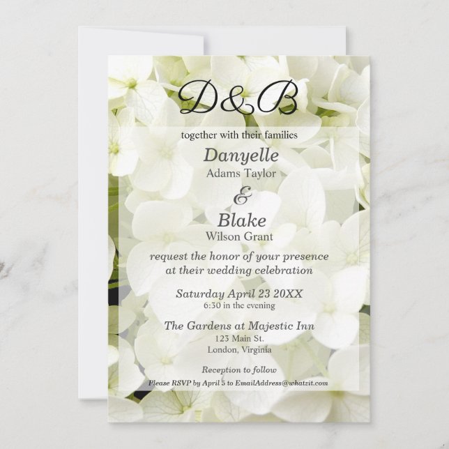 Invitation Monogramme d'Hydrangée blanche classique (Devant)