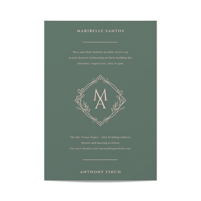Invitation Monogramme diamant avec fleurs en Mariage À feuill (Créateur téléchargé)