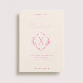 Invitation Monogramme diamant avec fleurs en Mariage rose