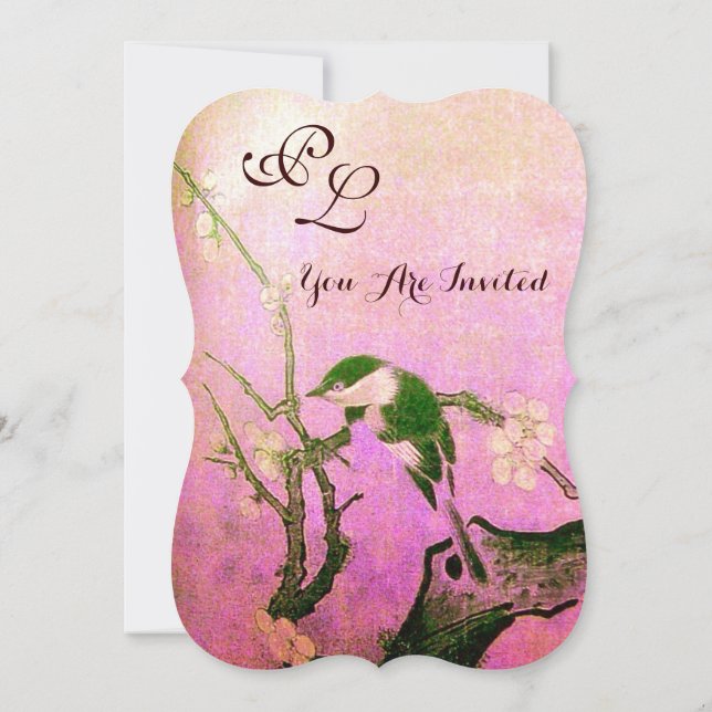 Invitation MONOGRAMME D'OISEAU DE PRINTEMPS Rose Fuchsia Blan (Dos)