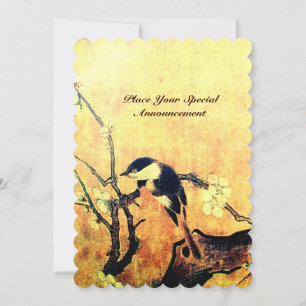Invitation MONOGRAMME D'OISEAU PRINTEMPS, champagne brun jaun