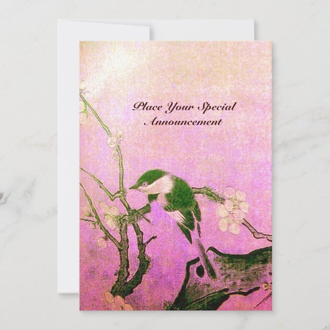 Invitation MONOGRAMME D'OISEAU PRINTEMPS rose fuchsia blanc b (Devant)