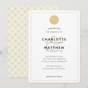 Invitation Monogramme d'or Géométrique Elégant Mariage Invita