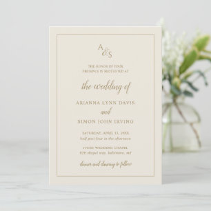Invitation Monogramme d'or ivoire simple Mariage élégant