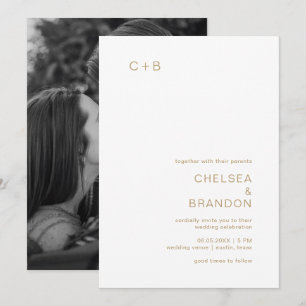 Invitation Monogramme d'or minimal photo Mariage moderne