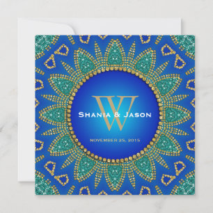 Invitation Monogramme d'or Turquoise égyptien Sun Sparkle