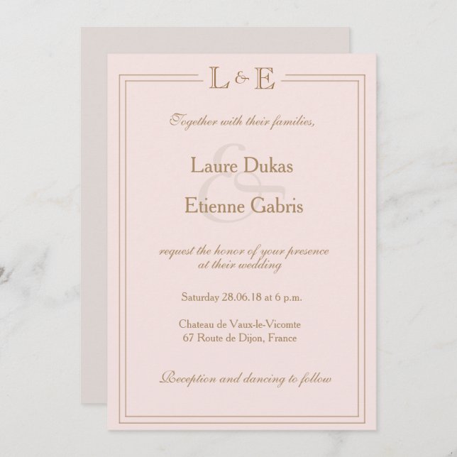 Invitation Monogramme doré gris clair et mariage moderne (Devant / Derrière)