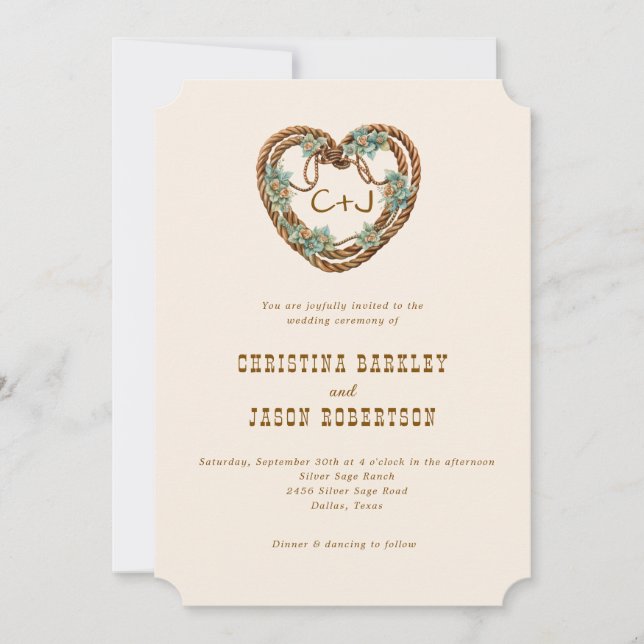 Invitation Monogramme du pays du Ranch occidental en un seul  (Devant)