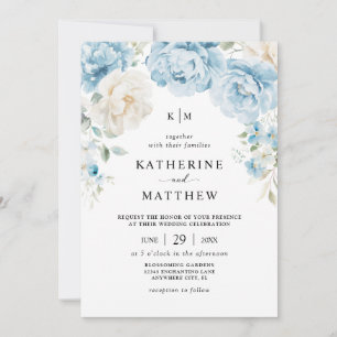 Invitation Monogramme Dusty Blue Champagne Ivory Floral Maria
