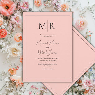 Invitation Monogramme Élégant de Pêche Mariage Moderne