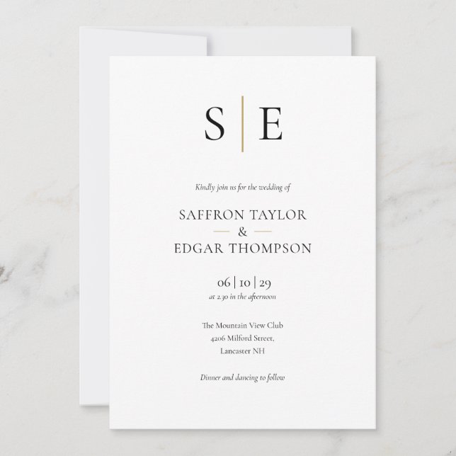 Invitation Monogramme Elegant Gold Black Mariage (Devant)