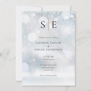 Invitation Monogramme Elégant Or Noir Mariage d'hiver