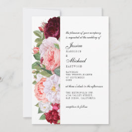 Invitation Monogramme Elegant Rose Vintage Mariage Bourgogne