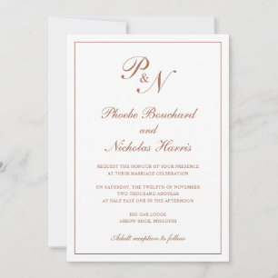 Invitation Monogramme Élégante Terracotta Tout En Un Mariage