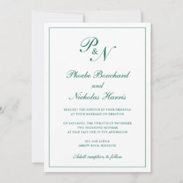 Invitation Monogramme Emerald Green Formal Mariage élégant