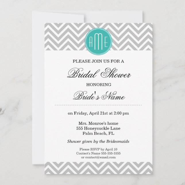 Invitation Monogramme en bon état gris moderne de Chevron - (Devant)
