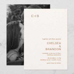 Invitation Monogramme en cuivre minimal Photo Mariage moderne