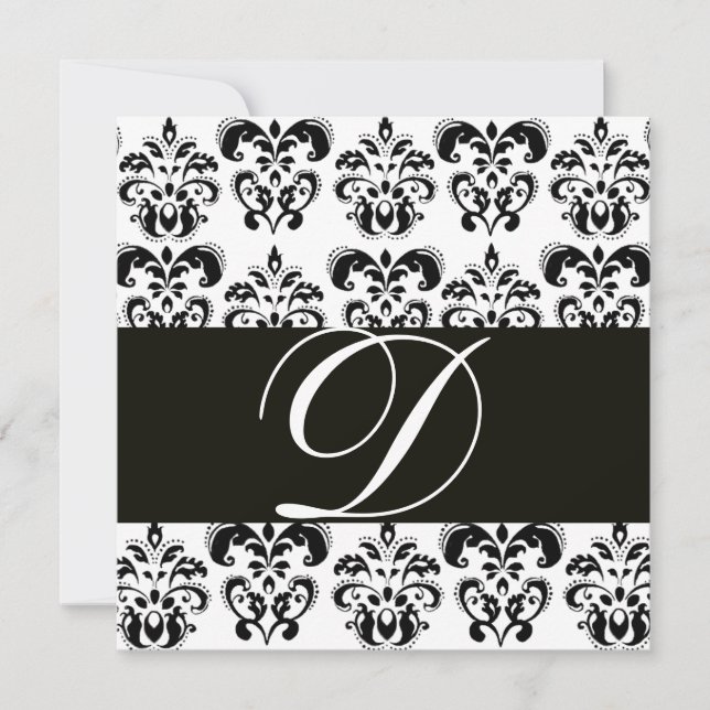 INVITATION MONOGRAMME EN DAMAS NOIR ET BLANC (Devant)