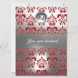 INVITATION MONOGRAMME EN PIERRE DE GEM DE DAMASK ROUGE ET BLA
