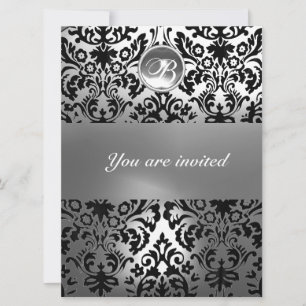 INVITATION MONOGRAMME EN PIERRE DE GEM NOIR ET BLANC