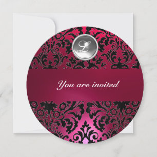 INVITATION MONOGRAMME EN PIERRE DE GEM NOIR ET ROSE