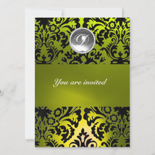INVITATION MONOGRAMME EN PIERRE GEMME EN DAMAS NOIR ET JAUNE