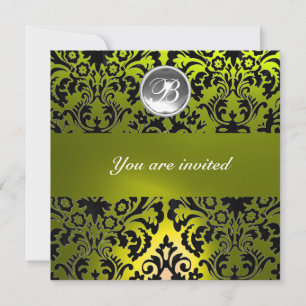 INVITATION MONOGRAMME EN PIERRE GEMME EN DAMAS NOIR ET JAUNE