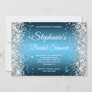 Invitation Monogramme fantaisie pailleté argent ciel bleu omb