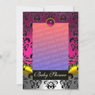 INVITATION MONOGRAMME FÊTE DE BABY-SHOWER DAMASSÉ BLANC FUCHS