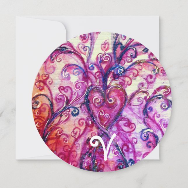 INVITATION MONOGRAMME FLEUR DE COEUR FANTAISIE ROSE BLANC (Devant)