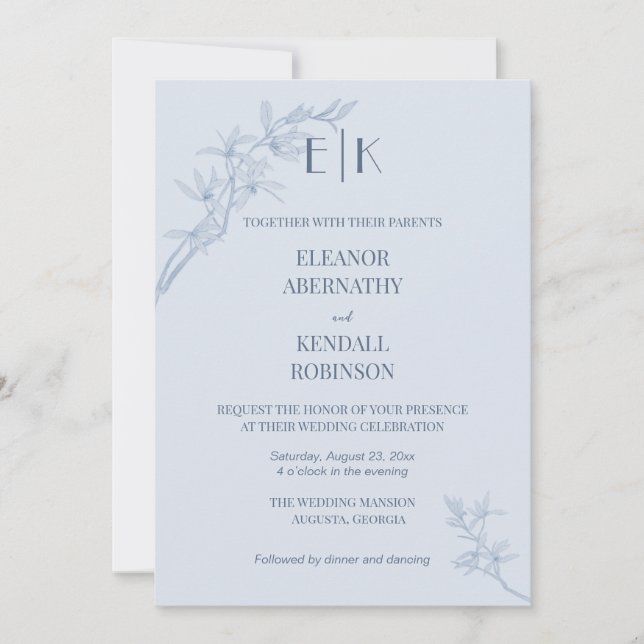 Invitation Monogramme Fleur intemporel tout en un Mariage (Devant)