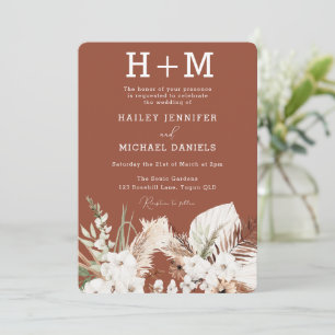 Invitation Monogramme Floral blanc Mariage Boho en terre cuit
