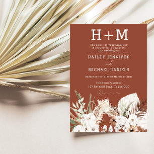 Invitation Monogramme Floral blanc Mariage Boho en terre cuit