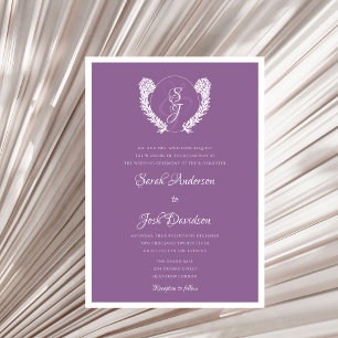Invitation Monogramme floral élégant minimal Mariage violet