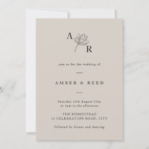 Invitation Monogramme floral minimaliste Élégant Simple Neutr