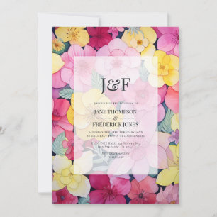 Invitation Monogramme floral rose et citron pour mariage
